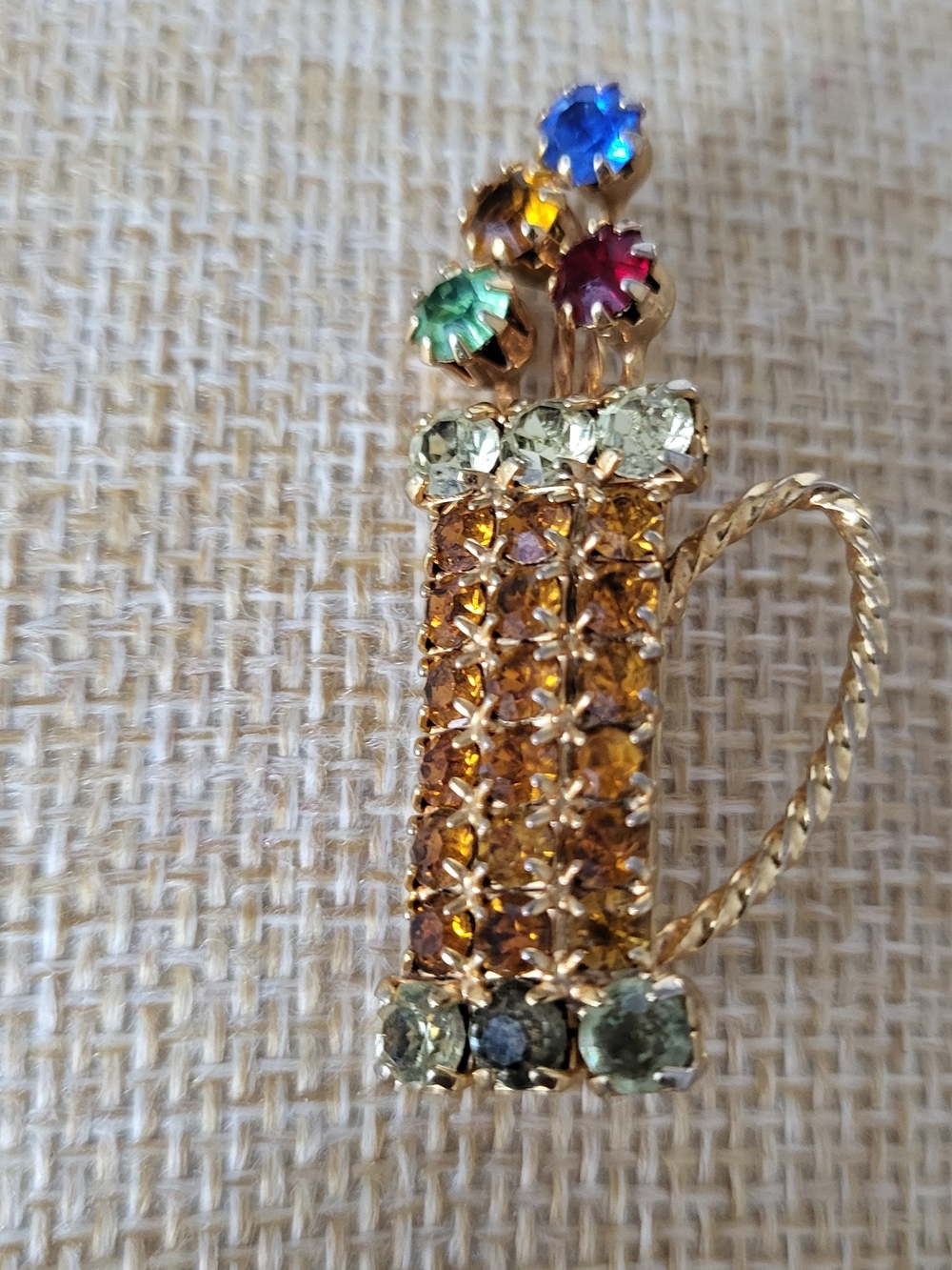 Vintage Estate  Goldtone Golf Bag Rhinestones  Brooch - Multicolor Glow